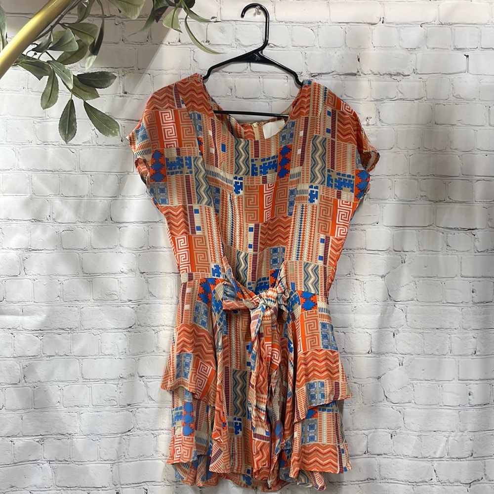 Line & Dot Anthropologie silk tier layer tie waist XS mini dress